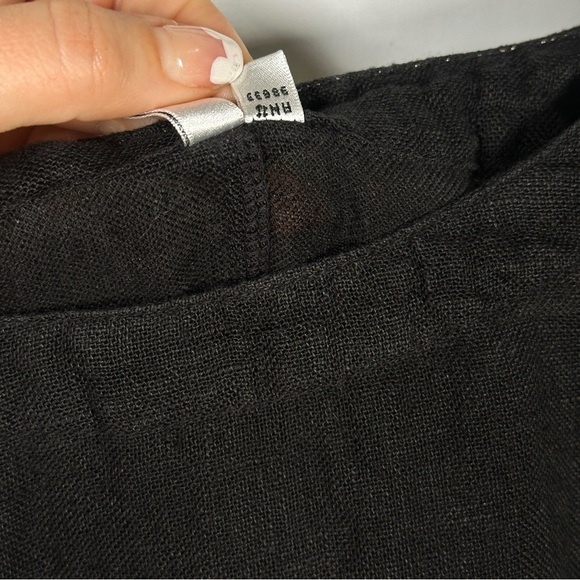 Kleen 100% Linen Peplum Blouse Boho Lagenlook Black Size L Bell Sleeves - Picture 5 of 8